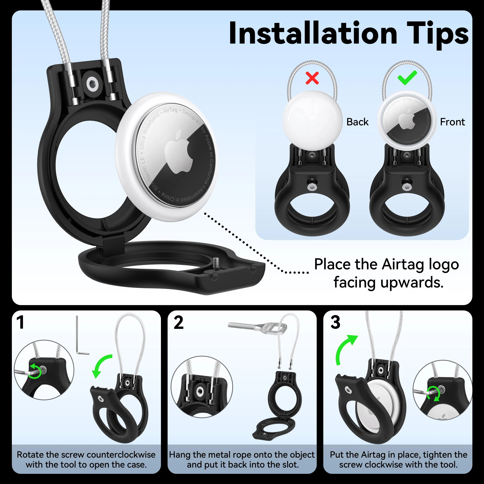 Premium 360° Protective AirTag Cover with Metal Keychain and Hex Wrench Kit