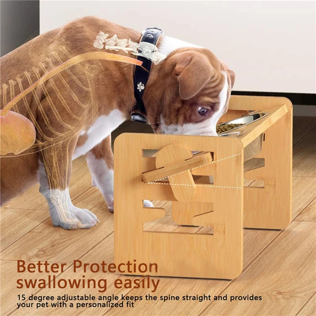 Raised Dog Bowls Stand for Small to Medium Dogs, Bamboo Elevated