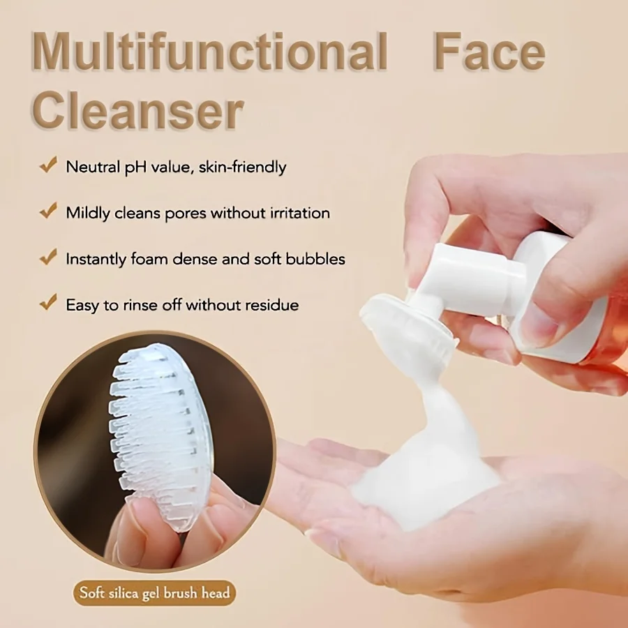 GZE Combo Skin Face Cleanser 100ml Hydrating Gentle Daily Facial Wash Liquid To Foam Formula With Brush 5
