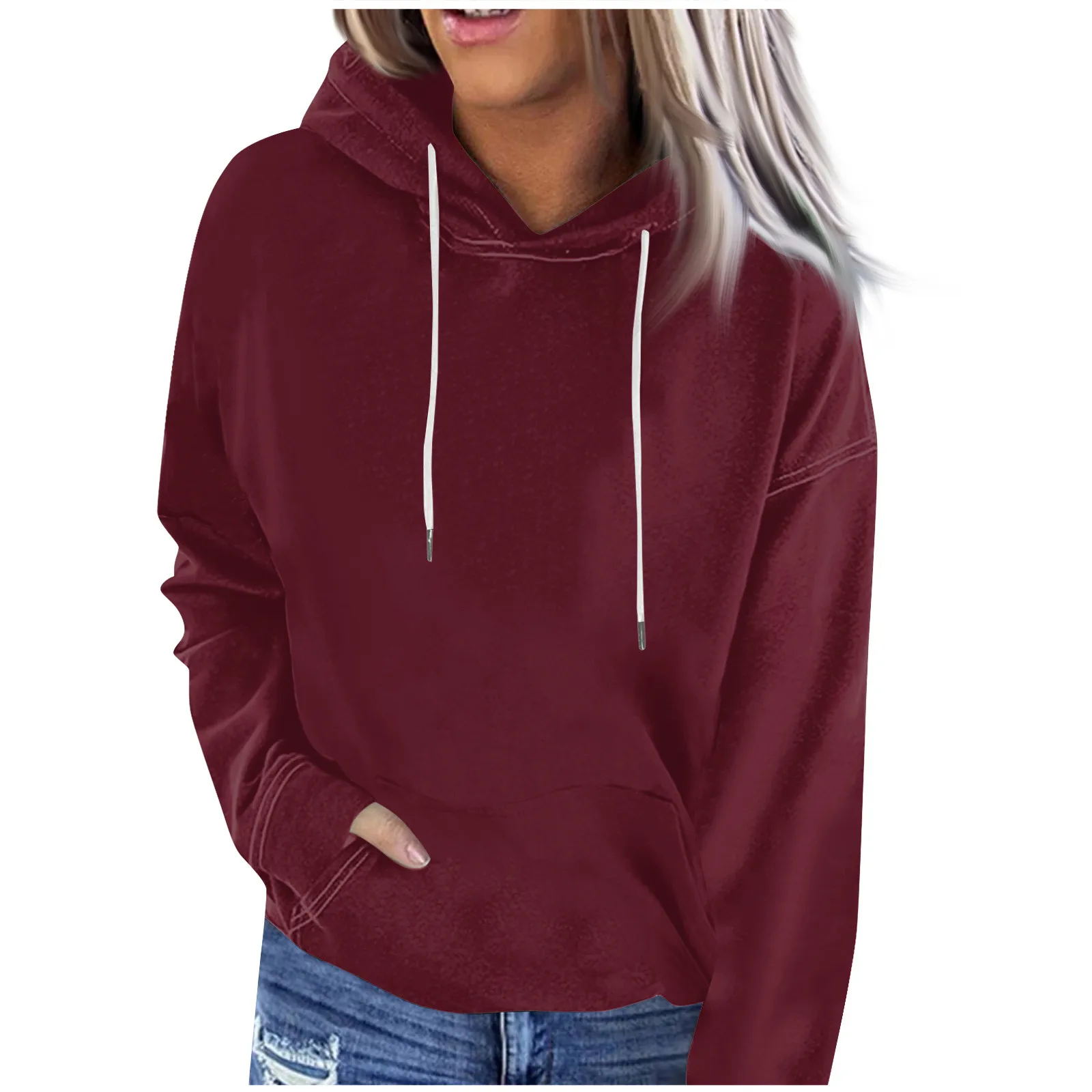 

Зимняя женская Повседневная модная Толстовка на шнурке с длинным рукавом и принтом Y2k, пуловер с капюшоном, однотонные толстовки, 국 동동문 문 류