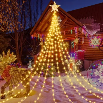 2025 Christmas Lights LED Outdoor Solar 198 288LED 8 Modes Waterproof Star Fairy Lights for Garden Wedding Decor