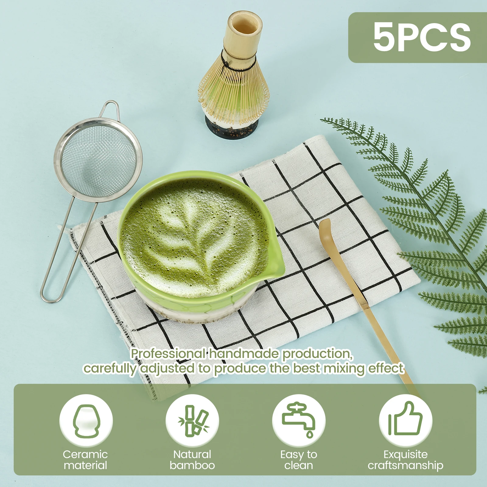 Ceramic Handmade Japanese Matcha Tea Set Matcha Bowl Bamboo Whisk Teaspoon Tea Set Beverage Shop Tea-making Tools Accessories