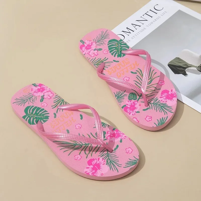 Women's Flip Flops for Beach Vacation, Fashion Candy Colored Casual Beach Flip-Flops, Ladies's Flowers Slippers for Outdoor Wear