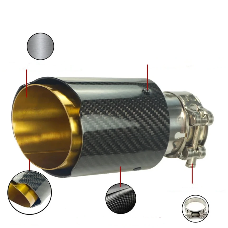 Muffler Tip Exhaust Tailpipe 1 Pcs Golden Stainless Steel Carbon Fiber Exhaust Muffler End Pipe For Akrapovic Universal Carbon Exhaust Tips ( Size : 63MM IN 114MM Out - Foto 8