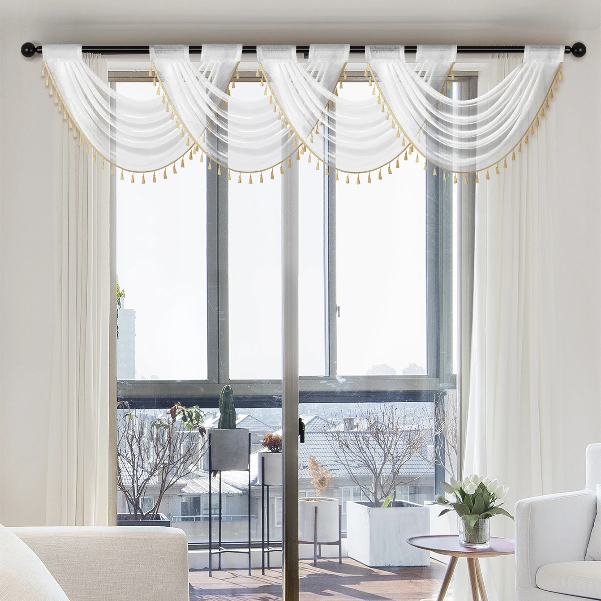 1 PC white sheer window valance for the living room rod pocket romantic voile valance for the window door decor tie valance curtain japanese valance decor
