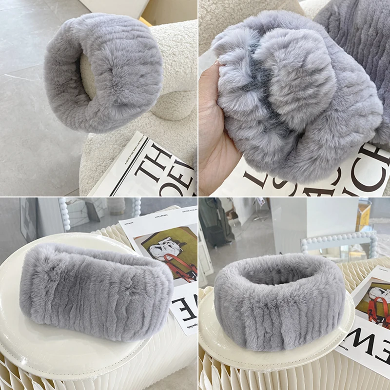 Winter fur headbands for women knitted rex rabbit fur scarf for women real fur head wrap ear warmer newest fashion hairband 2