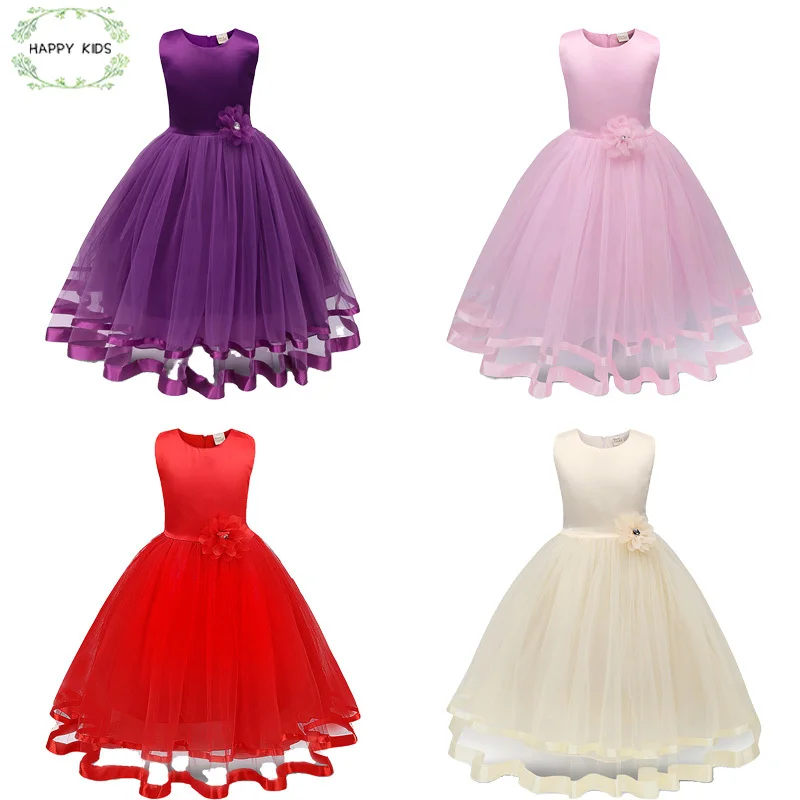 Kids Girls Dresses Princess Bridesmaid Pageant Birthday Party Clothing Wedding Dress Children Sleeveless Costume Flower Dresses