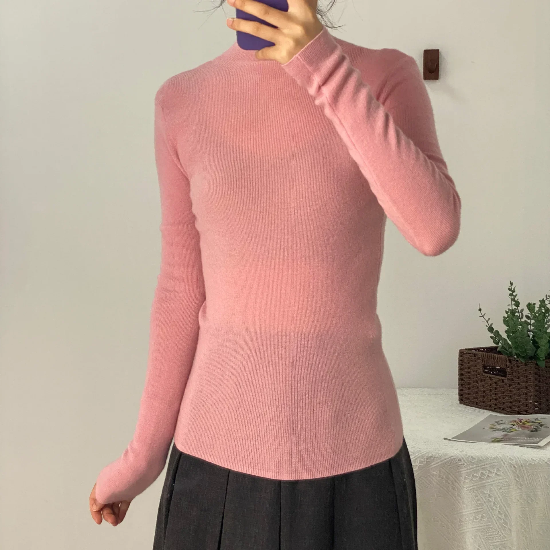 100% Ultra-fine Merino Wool Sweater Autumn and Winter Loose and Simple Semi-turtleneck Wool Bottoming Shirt Multi-color Sweater 5