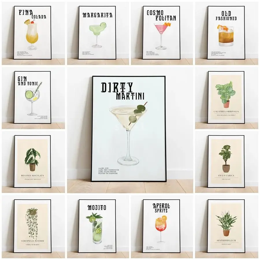 Vintage Cocktail Mojito Canvas Print Nordic Bar Drinks Wall Art Per La Decorazione Del Soggiorno