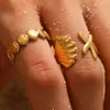 2pcs/Lot Stainless Steel Creative Starfish Shell Rings Waterproof Adjustable Open Ring For Women Seabeach Jewelry Party Gifts 1