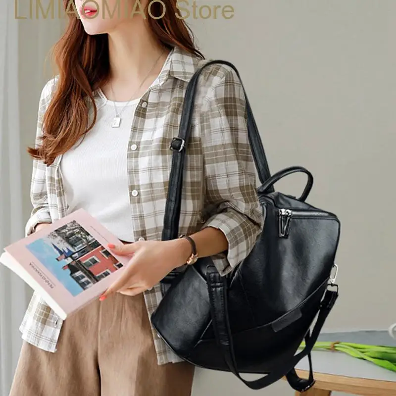 New Vintage Women Backpack College Large Backpacks Soft Genuine Leather School Bag for Teenage Girls Travel Bagpack