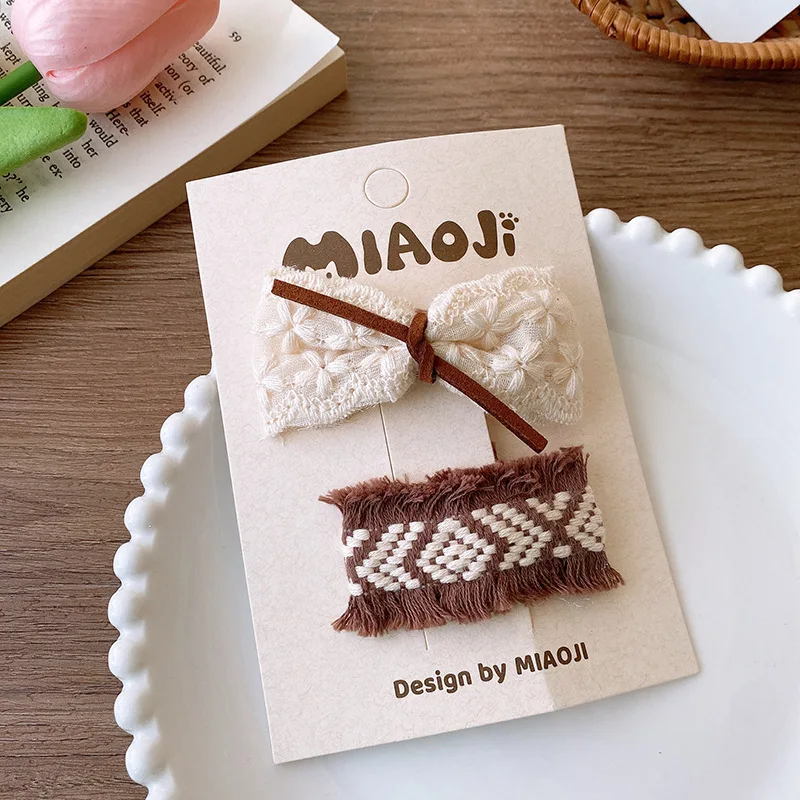 2pc weiße Farbe Spitze bestickte Baby Haars pangen gestrickte Haars pangen Stifte Kinder Blume Haarnadeln BB Haars pange Mädchen Haarschmuck – Detail 9