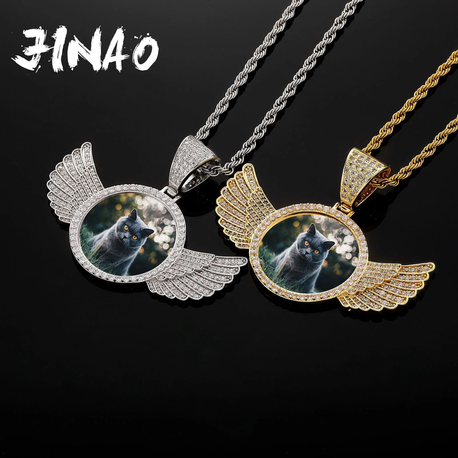 New Custom Angel Wings Photo Memory Medallions Solid Pendant