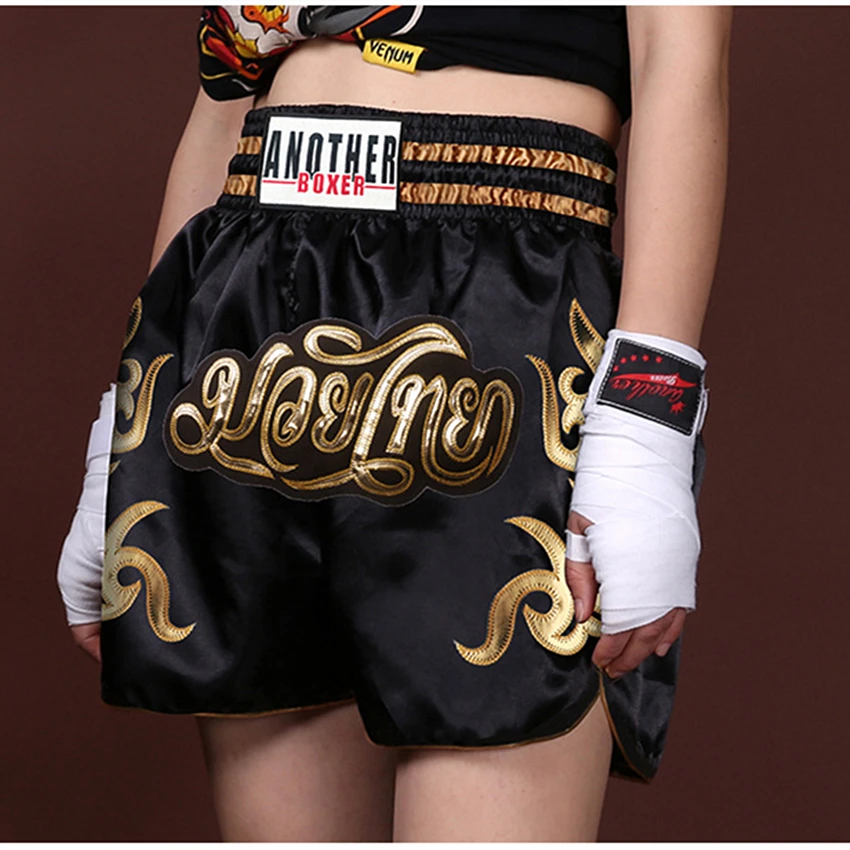 Pantalones cortos de entrenamiento de boxeo para hombres, mujeres, niños, ropa de lucha MMA bordada, barato