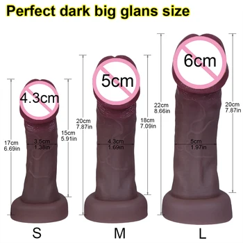 Big Glans New Dark Skin Feeling Realistic Dildos Double Layer Silicone Soft Penis Suction Cup Anal Sex Toys For Women Cheap Cock 2