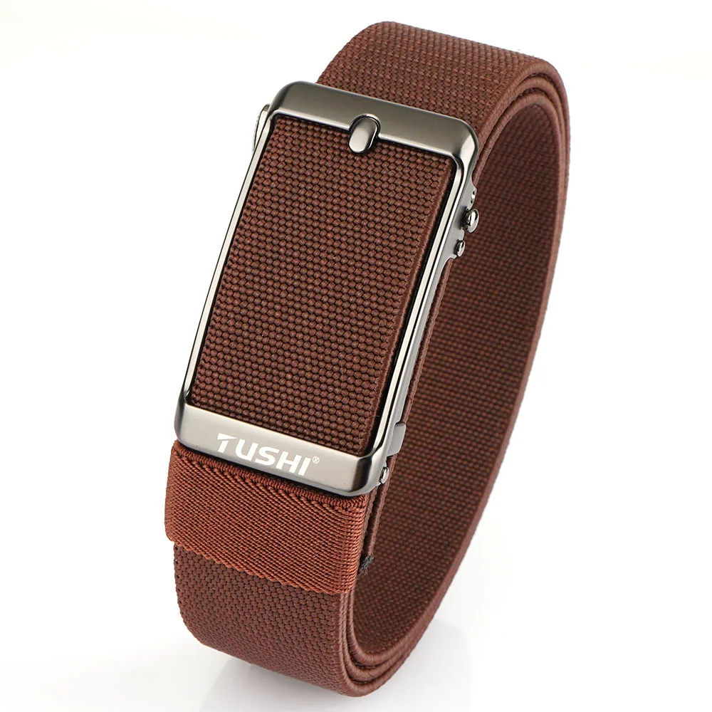 TUSHI New Elastic Belt For Men Automatic buckle Alloy Quick Release Strong Outdoor Casual Belt Tight Nylon Stretch Waistband