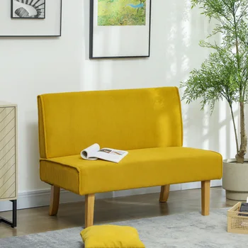 Divano 2 posti, divano con cavo ottico, gamba in legno, divano imbottito, divano matrimoniale per camera da letto, soggiorno, 110 x 62 x 85 cm, giallo 1