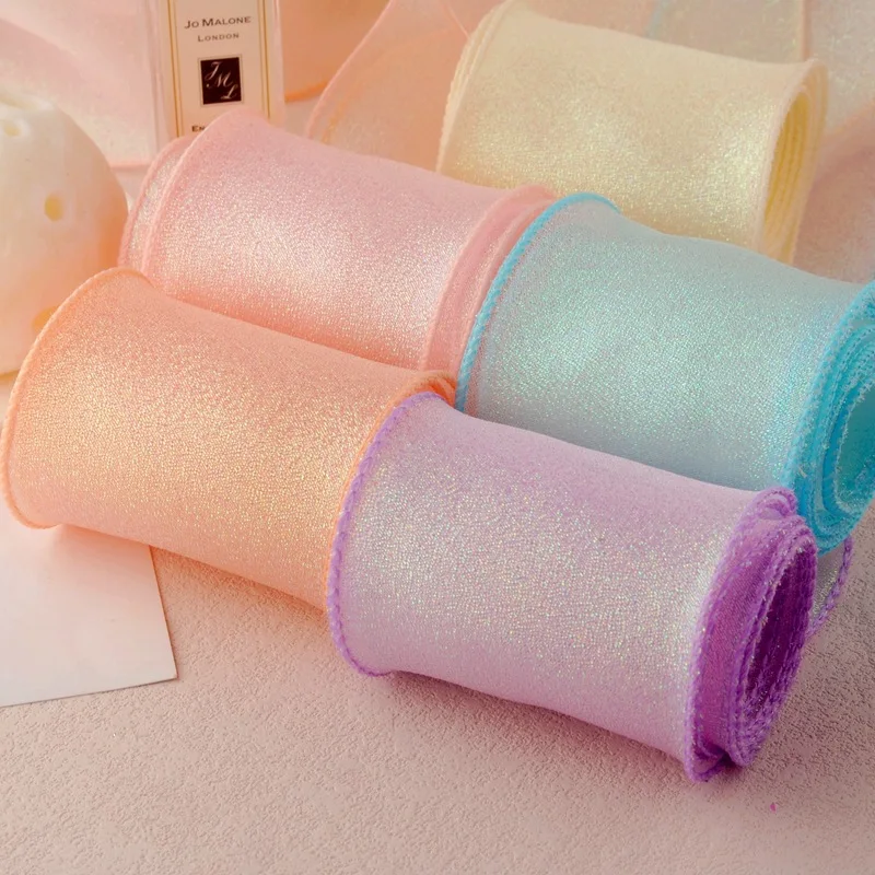 

Блестящая лента из органзы для подарочной упаковки, рулон из тюля рыбий хвост, материал банта для упаковки букетов цветов, марля для украшения волос, 60 мм