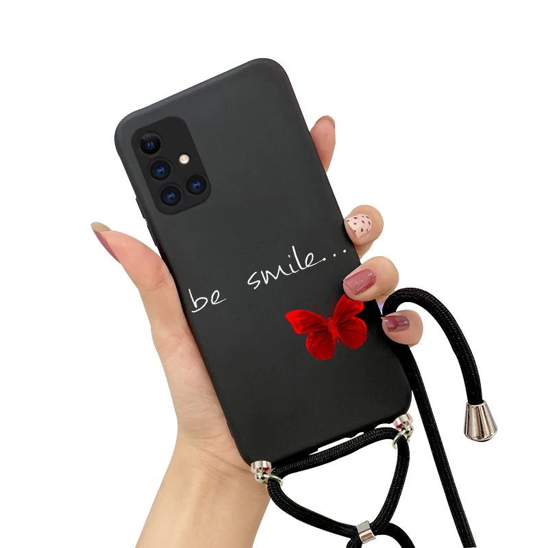 Case For Samsung galaxy A53 A52 A54 A34 A14 A33 A13 A23 A12 A52S A71 A51 A70 A50 Strap Cord Chain Necklace Butterfly Love Case 3