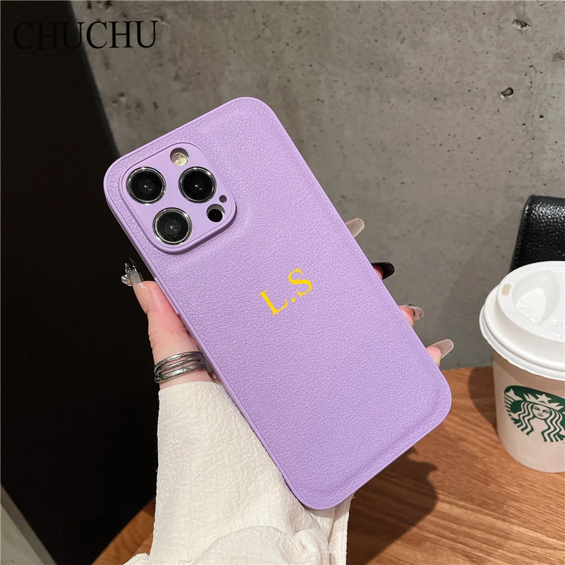 thumbnail image 1 of Luxury Custom Name DIY Leather Soft Case For iPhone 15 Pro Max 14 Pro Max 11 12 13 X S XR 7 8 Plus SE3 Personalize Initial Cover, 1 of 5