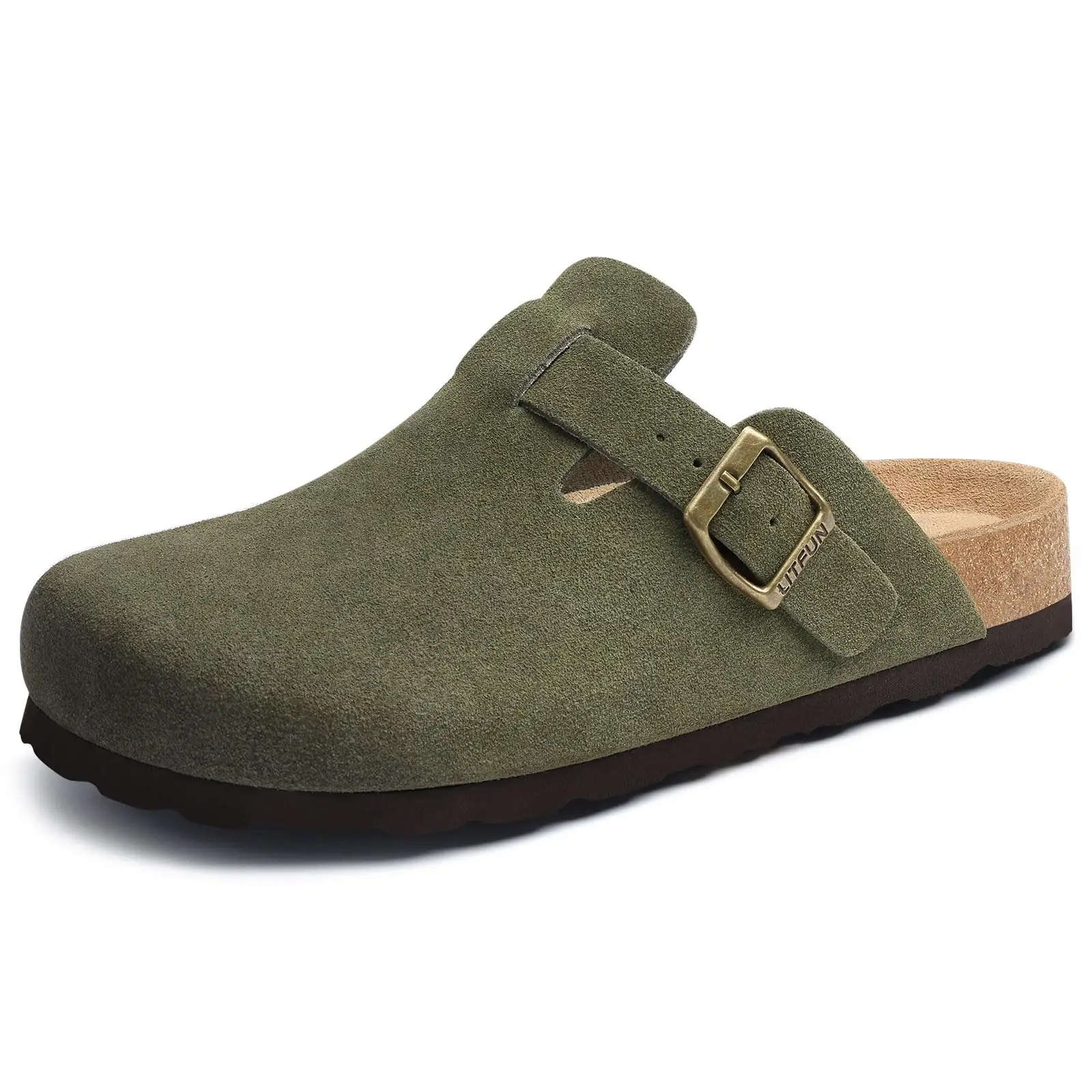 Buckle Clogs for Women Men Genuine Suede with Arch Support Soft Cork Footbed Mules Fashion Thick Beach Sandals