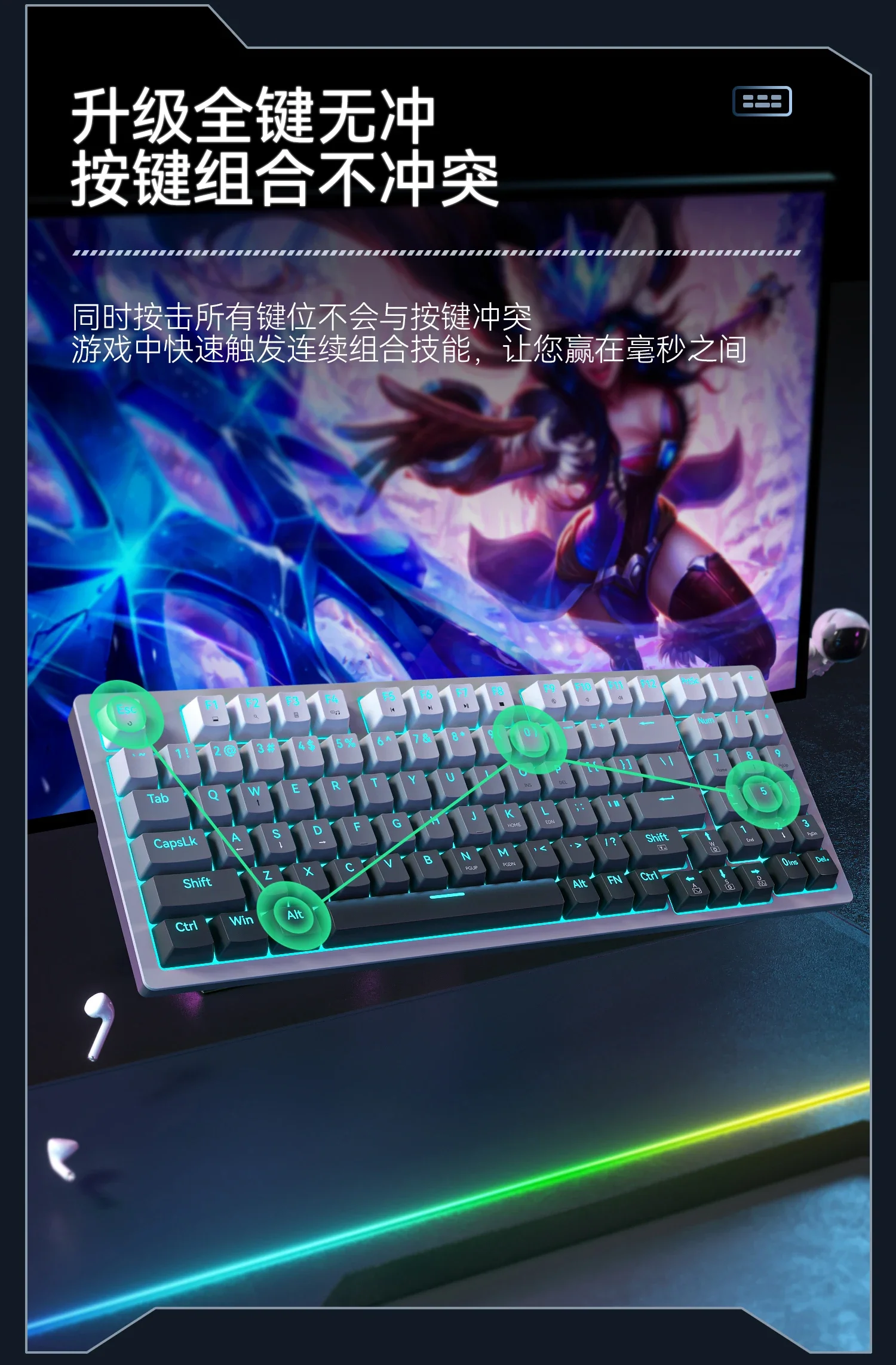 ゲーミングキーボード メカニカルゲーミングキーボードZifriend-ZA94,RGB,人間工学に