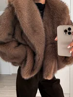 Oversized Brown Fluffy Faux Fur Coats For Women Winter Autumn Loose Lapel Cardigan Jacket 2024 New High Street Warm Outwear 1