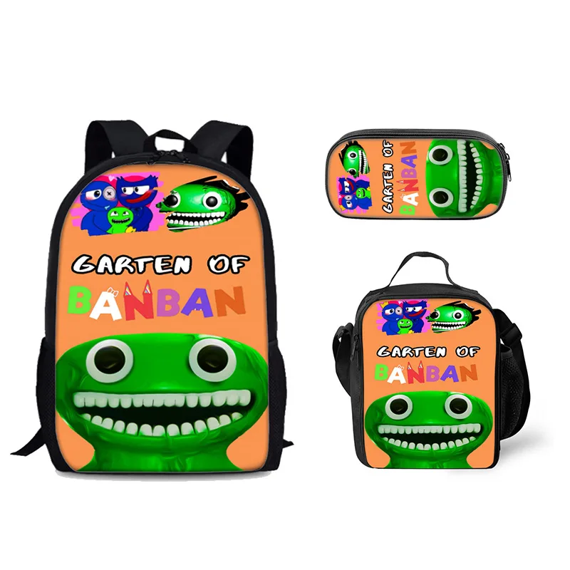 3pcs/set Garten of Banban Backpack Lunch Bag Pen Case 3D Printed Cartoon Anime Oxford Waterproof Students Boys Girls Schoolbag