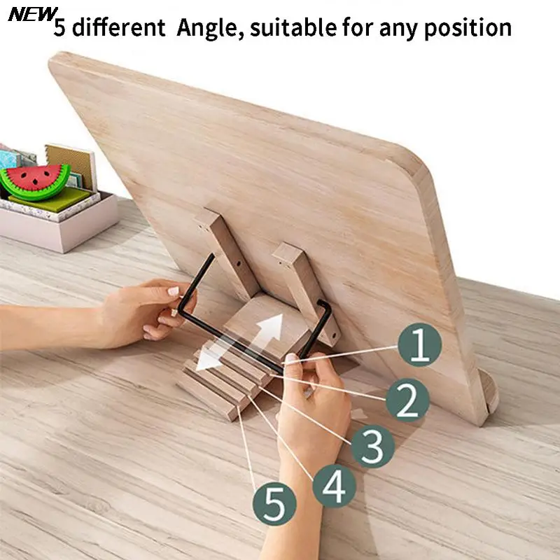 Adjustable Wood Book Holder Foldable Cook Home Study Room Desk Organizer
