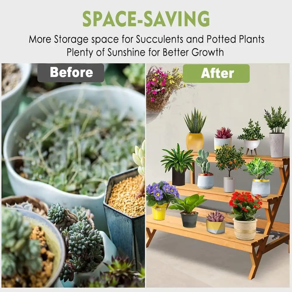 3 Tier Wooden Plant Stand Multi Tiered Ladder Shelf Indoor Outdoor Display Storage Organizer Potted Plants and Flowers 5