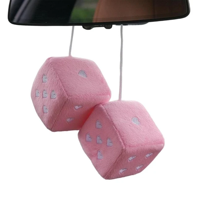 1 Paar Retro-Quadrat-Spiegel hängen paar Fuzzy Plüsch Würfel mit Punkten  für Auto Interior Ornament Dekoration