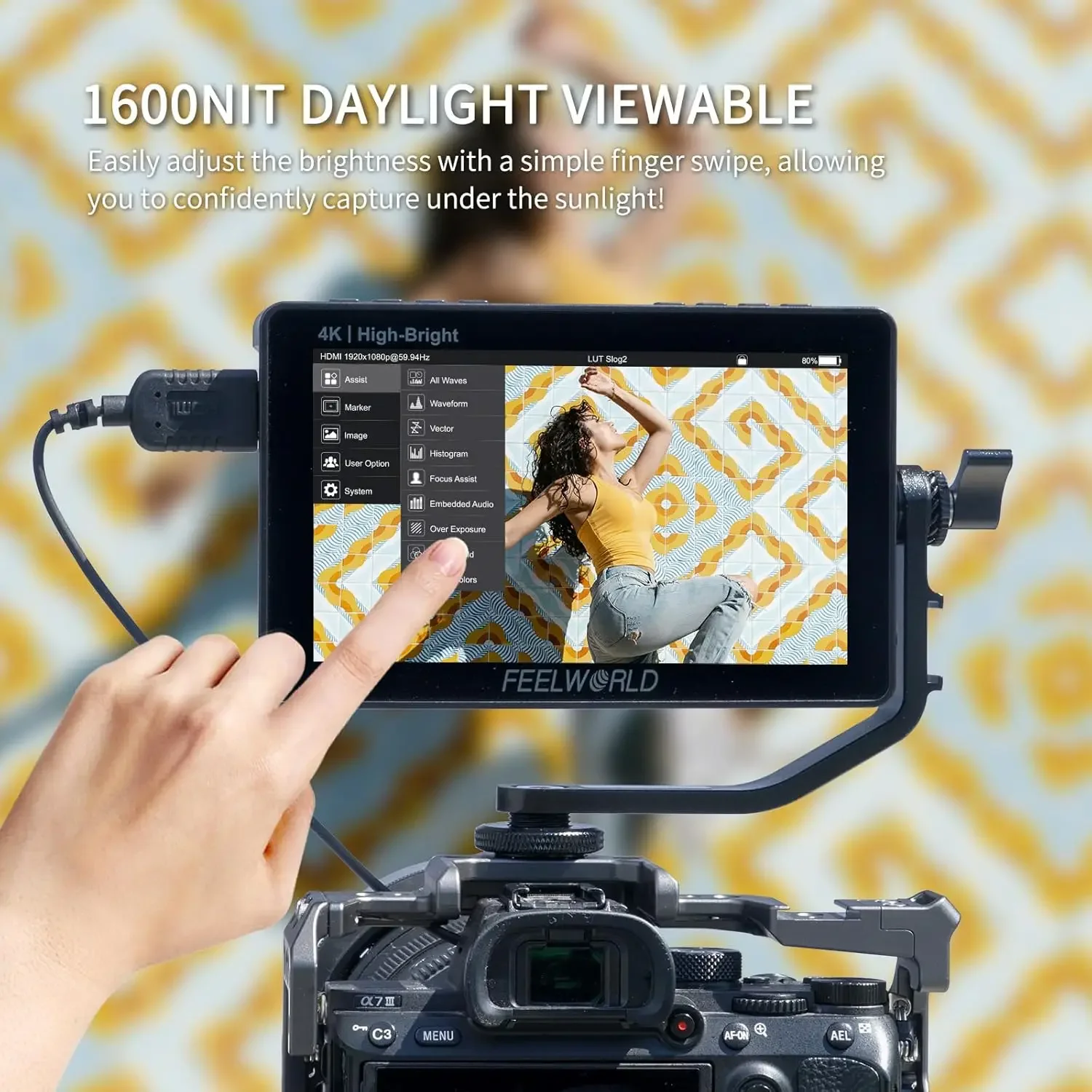 Portable Monitor DSLR Field Monitor Feelworld F5 PROX 5.5" Full HD On-camera Monitor F970 External Install and Power Kit 3D LUT 1600nit Touch Screen