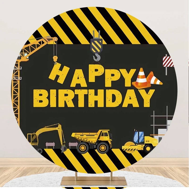 

Construction Team Round Photography Backdrops Baby Birthday Shower Party Photo Photographic Circle Background Photo Studio Props