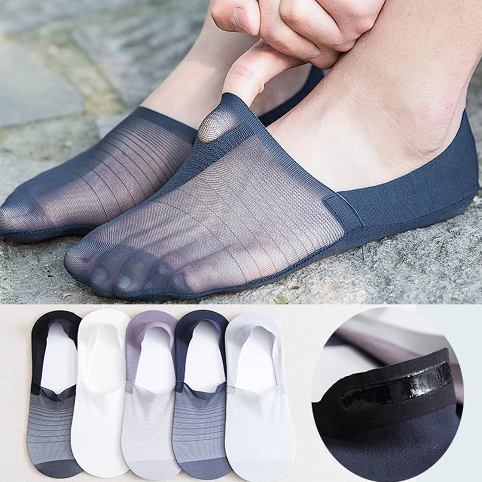 Invisible Mesh Ice Silk Hollow Breathable Solid Boat Socks Men Woman