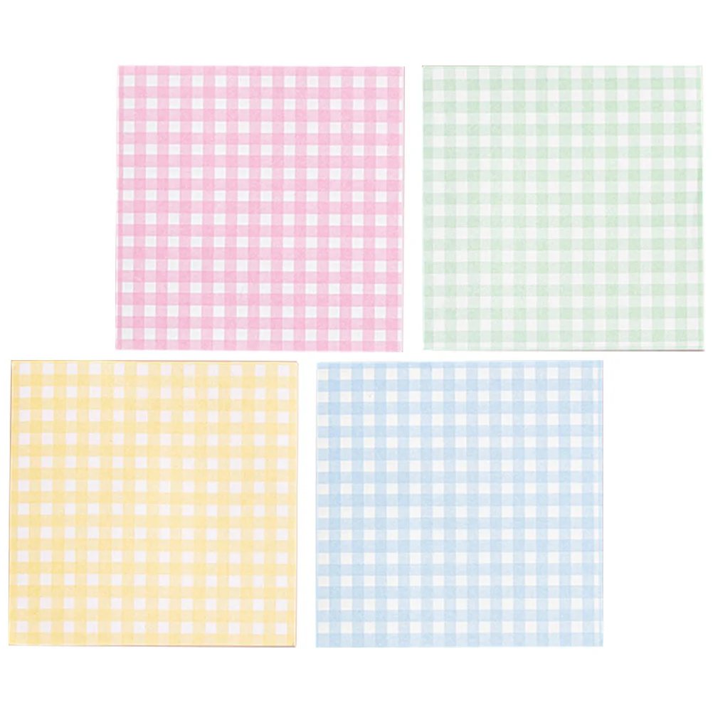 

4 Books Plaid Element Grid Memo Pad Portable Pads Blank Lattice Non-stick Paper Small Message