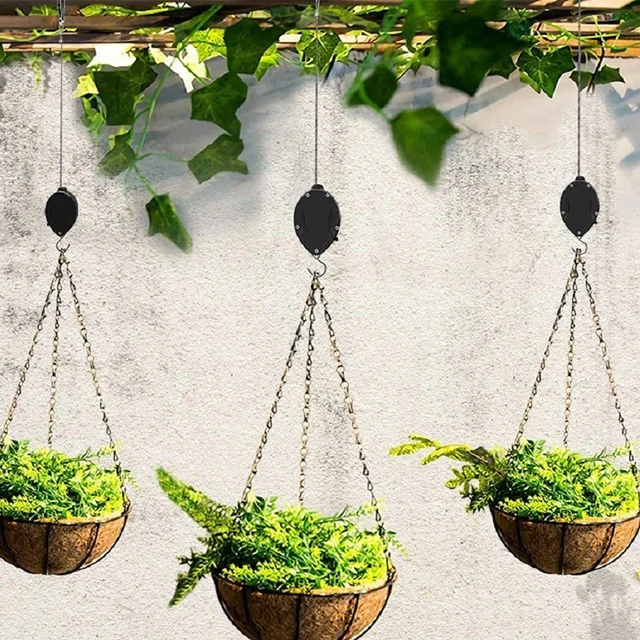 Behúzható Kertészeti Kampó Rozsdamentes Acél Állítható Szíjtárcsa Függő Növényi Kosár Szerszámok Kerti Erkély Kiegészítők - Image 3