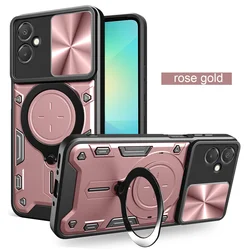 Heavy Duty Rugged Armor Phone Case with Magnetic Bracket and Slide Camera Protection Cover - Galaxy F07 (JS pink)