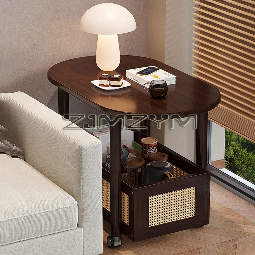 طاولة القهوة المتنقلة، طاولة حافة تخزين مزدوجة الط...