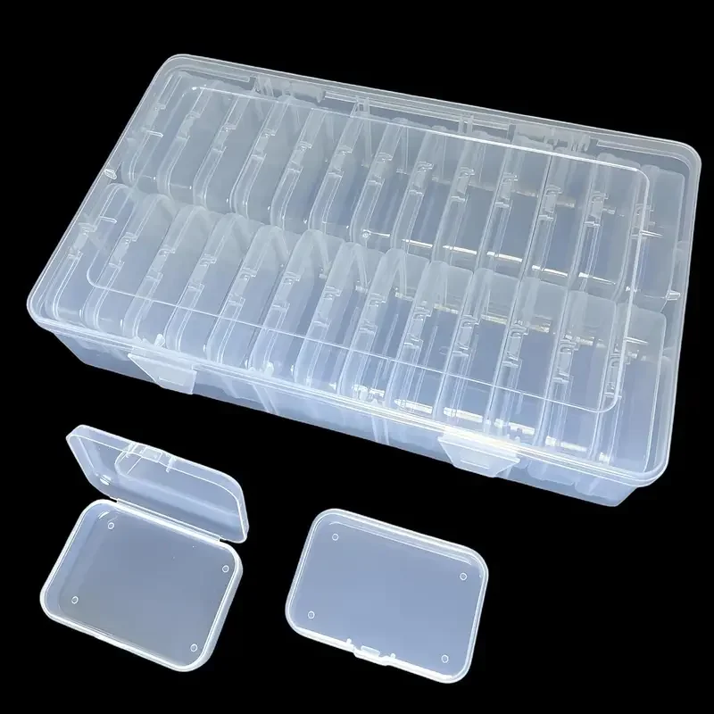 1 Set of Small Beads Finishing Box-26pcs Plastic Storage Box Mini Clear Bead Storage Container with Hinged Lid, Rectangular Cl