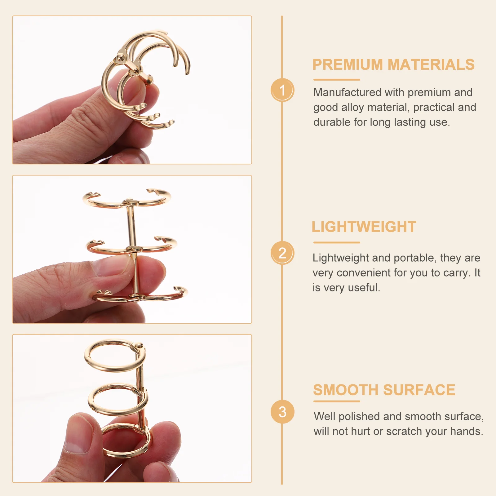 6 Pcs Golden Metal Binder Rings Folder Books Paper Ring Office Supplies Loose Leaf Note Pad Clamp Three Hole Book Ring