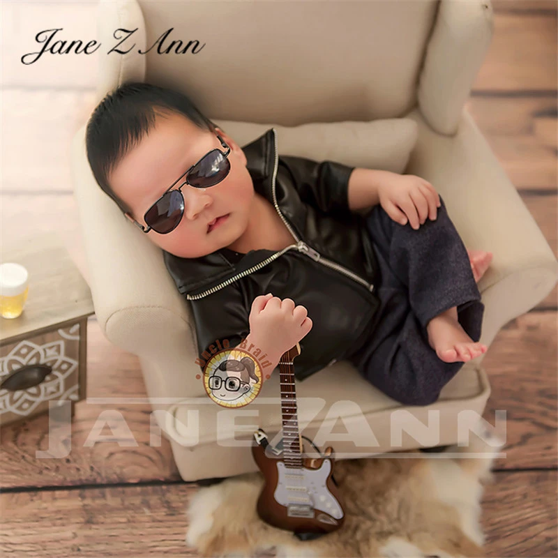 Newborn Photography Props Infant Faux Leather Jacket Pants Social