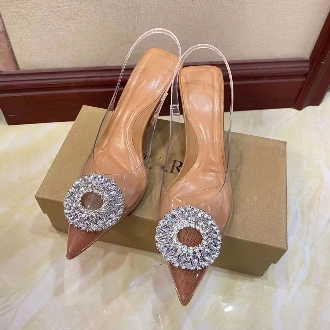 

ZR 2024 New Women's High Heels, Transparent Water Diamond, Fairy Crystal Muller Shoes, High Heel Pointed Women's Sandals