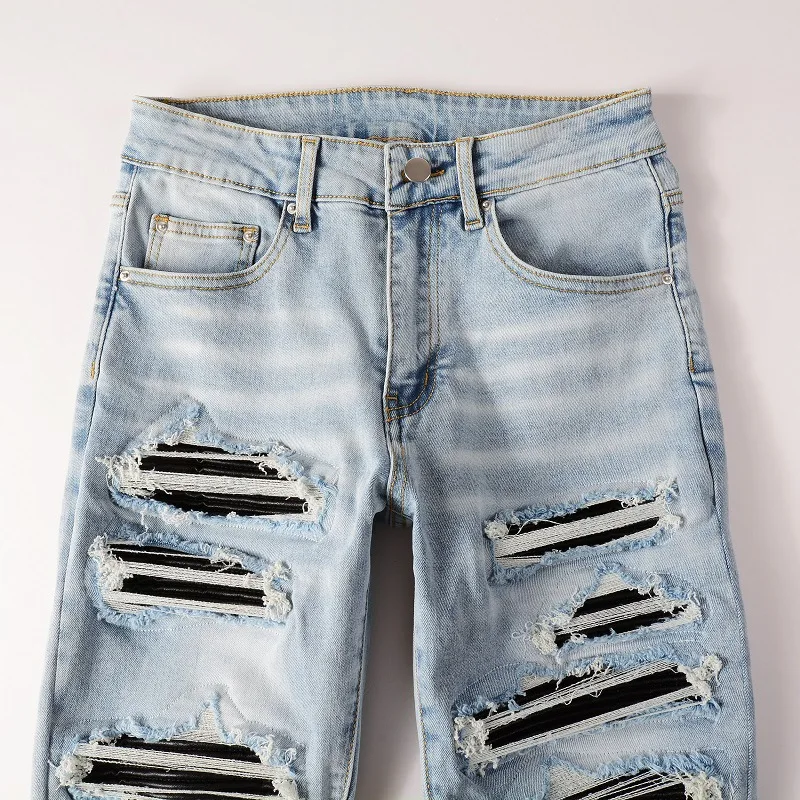 New Fashion Purple Jeans Man with Distressed Hole Patches Fashion Repair Low Rise Skinny Denim Pants 28-40 Size 5