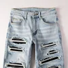 New Fashion Purple Jeans Man with Distressed Hole Patches Fashion Repair Low Rise Skinny Denim Pants 28-40 Size 5