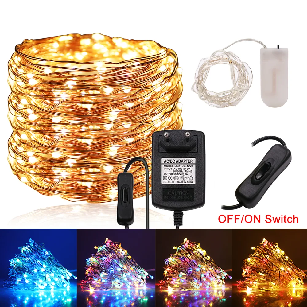 

10M 20M 50M Copper Wire Christmas Garland Lights Battery Powered Led String Fairy Light Waterproof Outdoor Wedding Party Decor