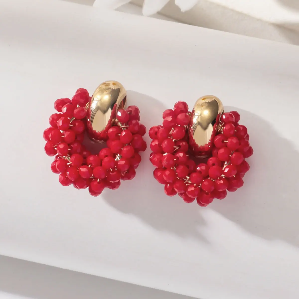 Boho Elegant Round Crystal Beads Drop Earrings for Women Lady Luxury Fashion Geometric Dangle Earring Summer Beach Party Jewelry