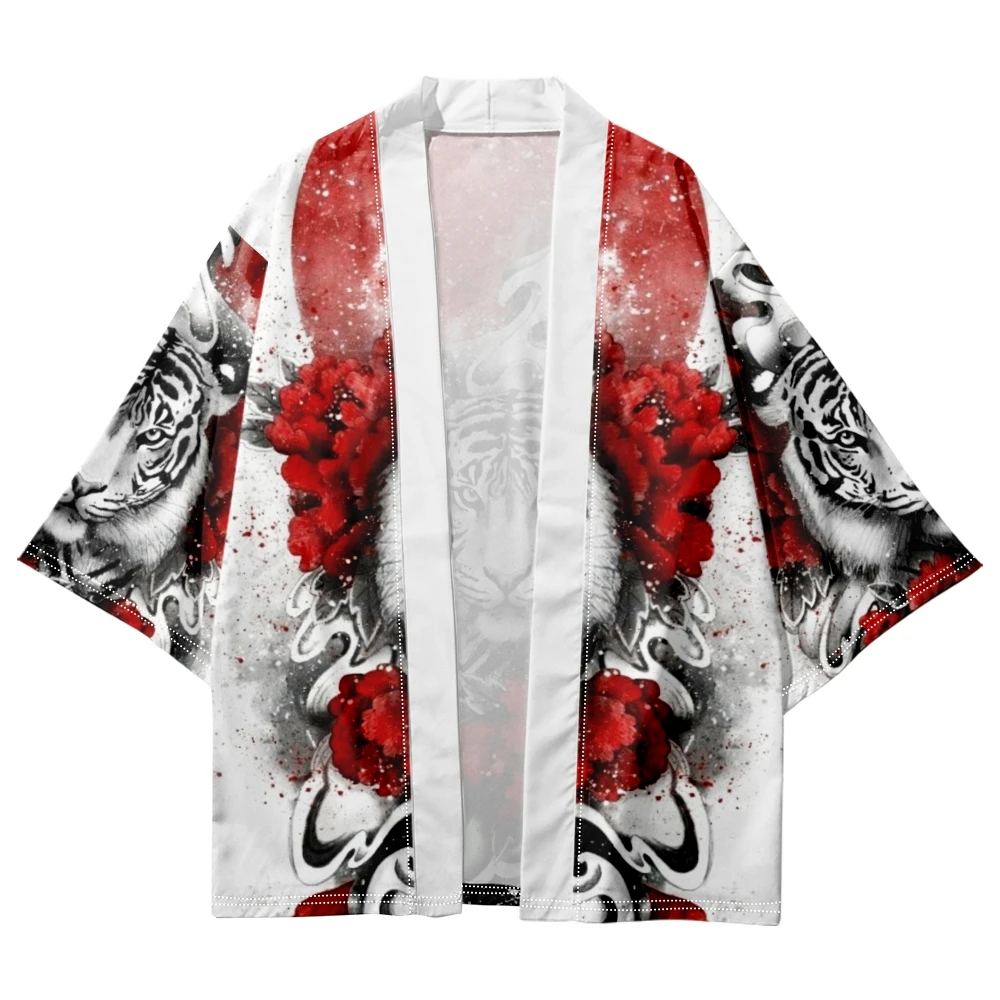 

Casual Women Men Japanese Cardigan Haor Robe Clothes Tiger Printed Kimono Streetwear Summer Beach Yukata Shirts Tops