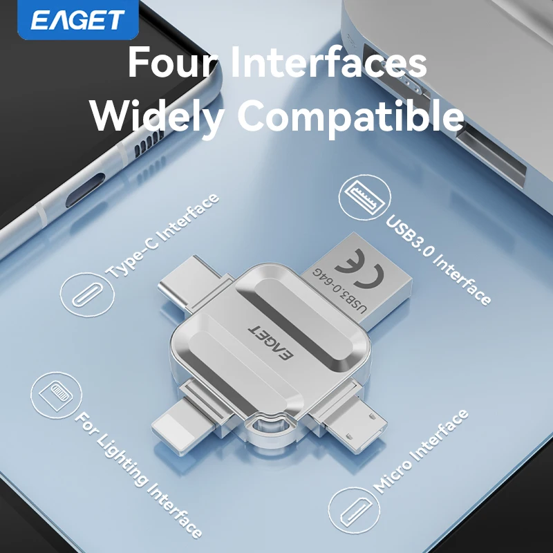 이게트 4 in 1 미니 USB 플래시 드라이브 USB 타입 C 마이크로 B 라이트닝 to USB 3.2 펜드라이브 USB 메모리 스틱 (휴대폰, PC, 노트북용)