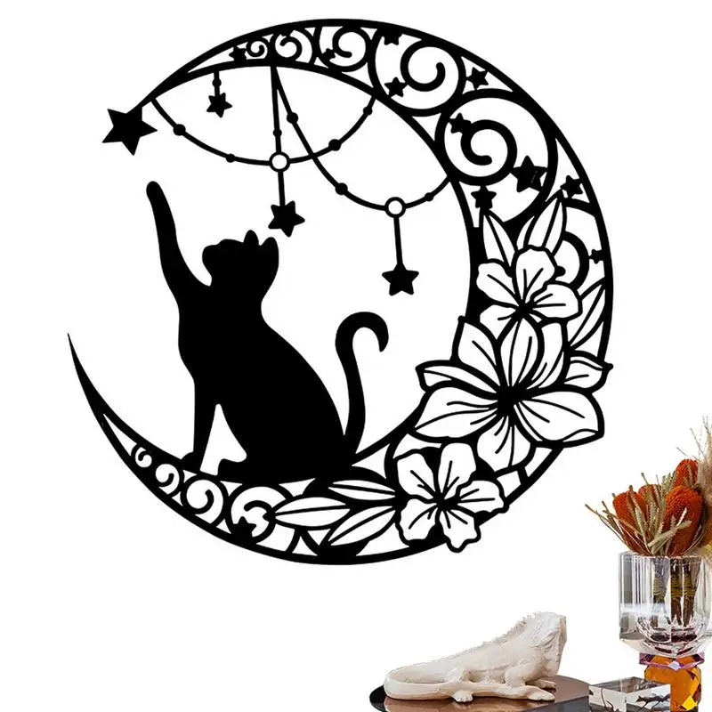 

Cat Moon Metal Wall Art Metal Black Cat And Moon Wall Art Decoration Black Cat Silhouette With Moon Phase Style Home Decoration