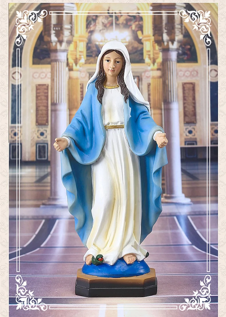 

The Statue of the Virgin Mary is an interior tabletop decoration resin craft in a Catholic church